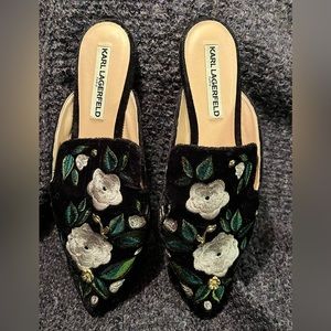 Karl Lagerfeld of Paris Floral Embroidered Mules. Size 7.5. Worn Once.